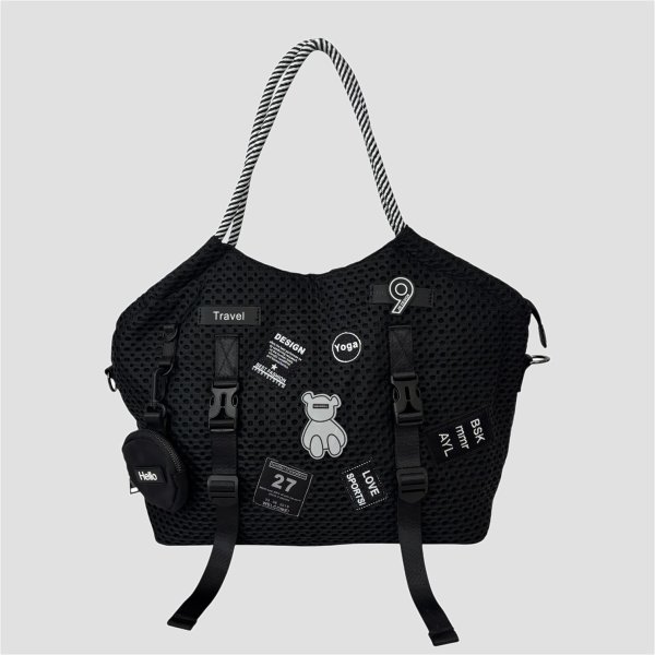 画像1: Stripe Handle Patch Mesh Tote (1)